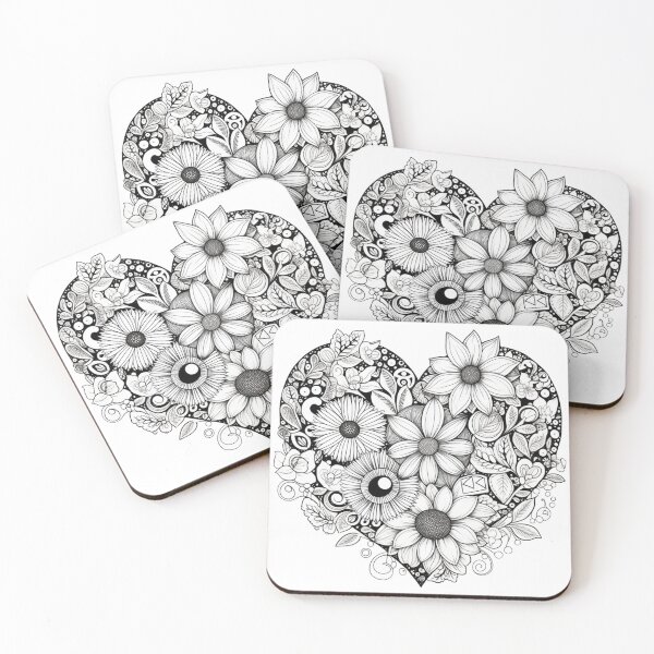 Item preview, Flower Hearts BW designed and sold by bubblyrainbow.