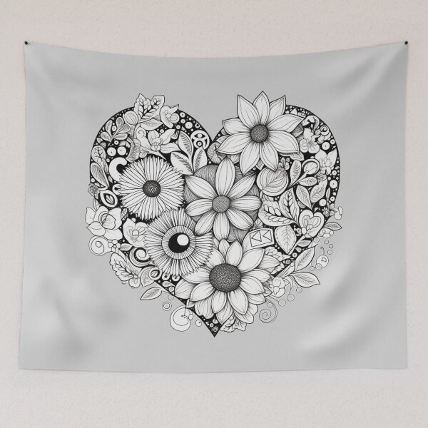 Item preview, Flower Hearts BW designed and sold by bubblyrainbow.