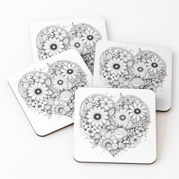 Item preview, Black and White Flower Hearts designed and sold by bubblyrainbow.