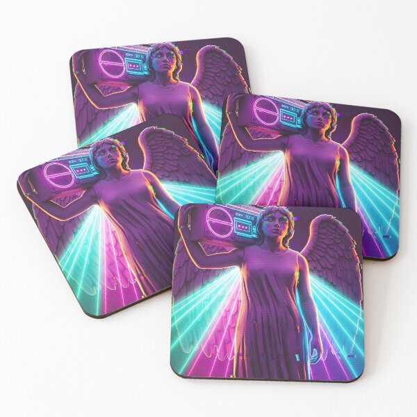 Item preview, Neon Angel Statue with Boombox - 80s Vaporwave Glitch Art designed and sold by powersunlight.