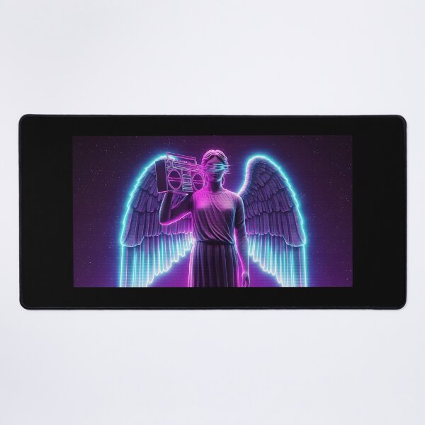 Item preview, Neon Angel Statue with Boombox - 80s Vaporwave Glitch Art designed and sold by powersunlight.