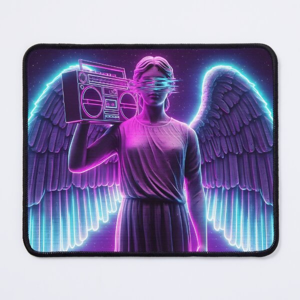 Item preview, Neon Angel Statue with Boombox - 80s Vaporwave Glitch Art designed and sold by powersunlight.