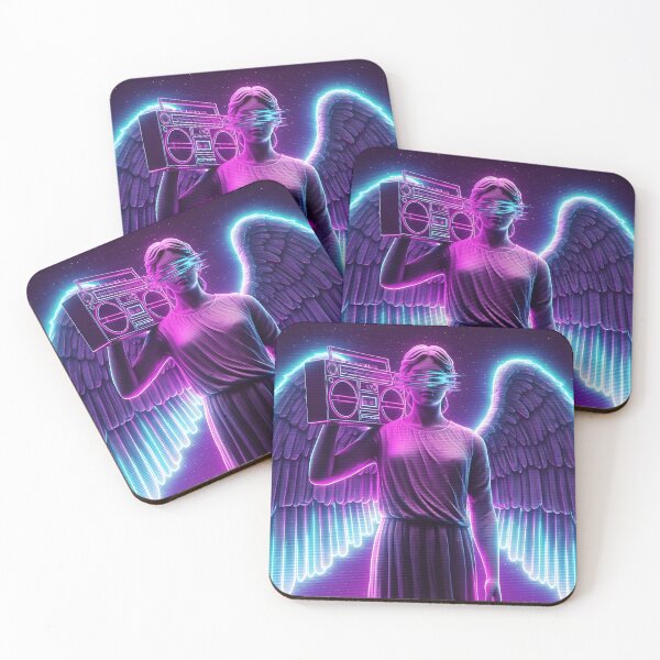 Item preview, Neon Angel Statue with Boombox - 80s Vaporwave Glitch Art designed and sold by powersunlight.