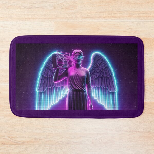 Item preview, Neon Angel Statue with Boombox - 80s Vaporwave Glitch Art designed and sold by powersunlight.