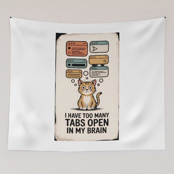 Item preview, Funny Retro Cat - Too Many Tabs Open in My Brain designed and sold by Insight-Ink.