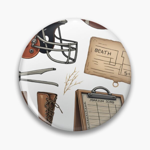 Item preview, Football gear and accessories shown on a white background including a helmet, football, and measuring tools used in the sport designed and sold by SpaceartLilu.