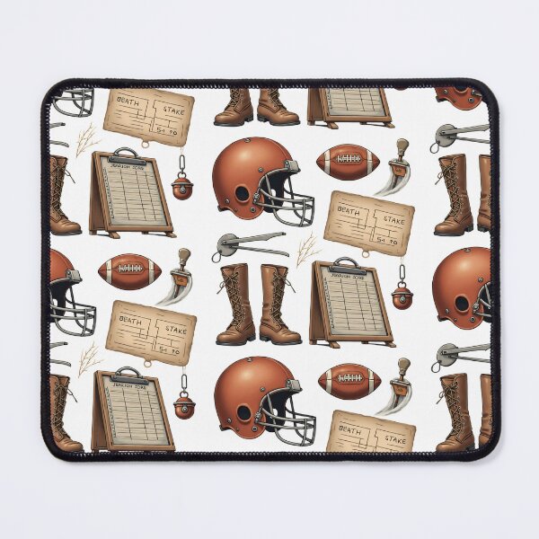 Item preview, Football gear and accessories shown on a white background including a helmet, football, and measuring tools used in the sport designed and sold by SpaceartLilu.