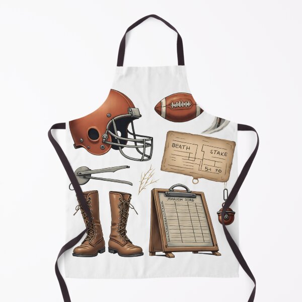 Item preview, Football gear and accessories shown on a white background including a helmet, football, and measuring tools used in the sport designed and sold by SpaceartLilu.