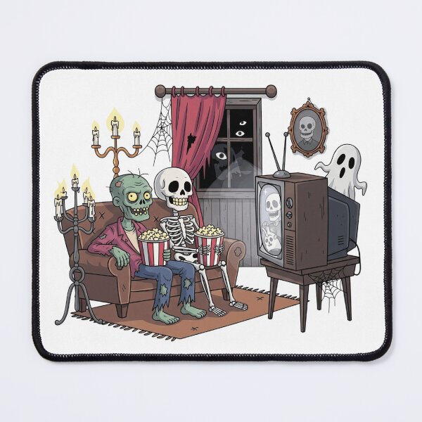 Item preview, Zombie and Skeleton Movie Night - Spooky Couch Potato Illustration designed and sold by Tw1nsAIArt.