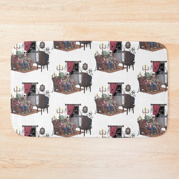 Item preview, Zombie and Skeleton Movie Night - Spooky Couch Potato Illustration designed and sold by Tw1nsAIArt.