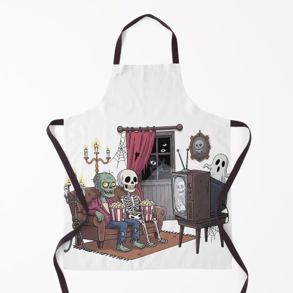Item preview, Zombie and Skeleton Movie Night - Spooky Couch Potato Illustration designed and sold by Tw1nsAIArt.