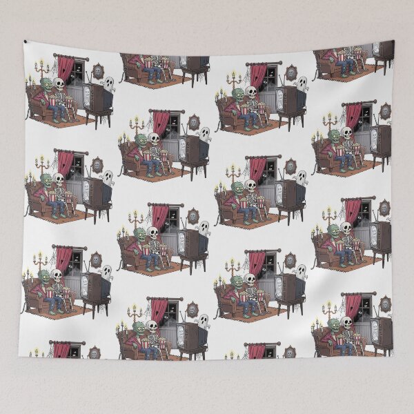 Item preview, Zombie and Skeleton Movie Night - Spooky Couch Potato Illustration designed and sold by Tw1nsAIArt.