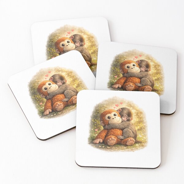 Item preview, Punch Monkey Hug Illustration – Cute Baby Macaque Plush Toy Comfort Art designed and sold by The Engineer.
