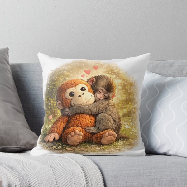 Item preview, Punch Monkey Hug Illustration – Cute Baby Macaque Plush Toy Comfort Art designed and sold by The Engineer.