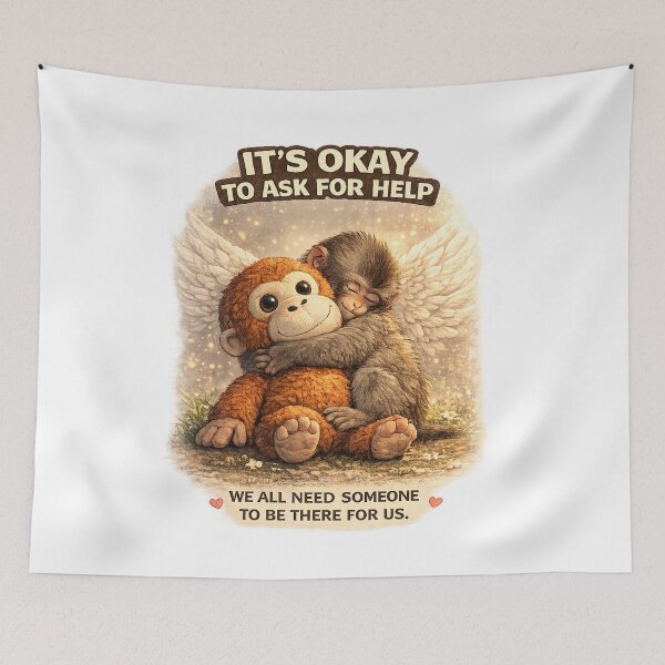 Item preview, Punch Monkey Hug – Mental Health Comfort Cute Baby Macaque Plush Toy Illustration designed and sold by The Engineer.