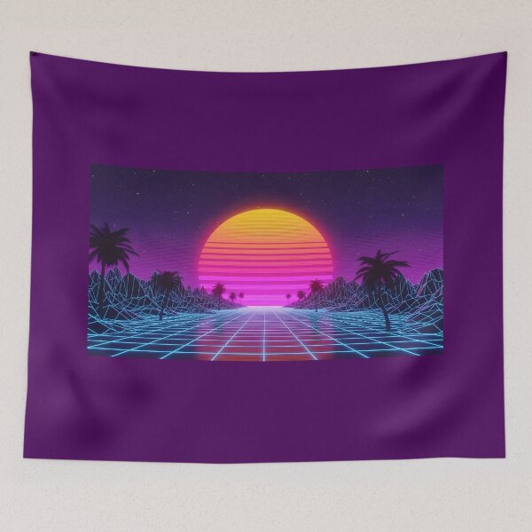 Artikelvorschau, Retro-Synthwave-Sonnenuntergangsfahrt mit Palmen entworfen und verkauft von powersunlight.