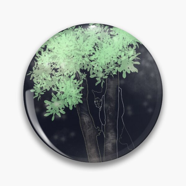 Item preview, Kitten climbing a tree among fireflies at night designed and sold by IsabelQuincoces.