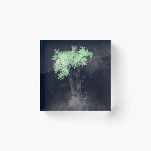 Item preview, Kitten climbing a tree among fireflies at night designed and sold by IsabelQuincoces.