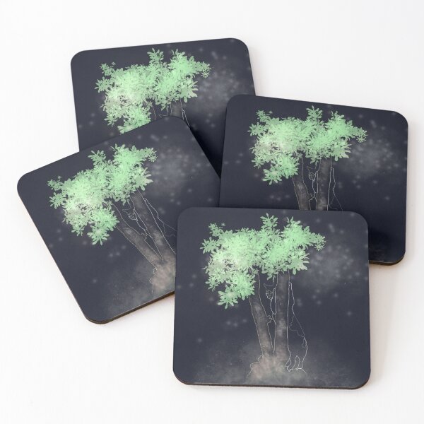 Item preview, Kitten climbing a tree among fireflies at night designed and sold by IsabelQuincoces.