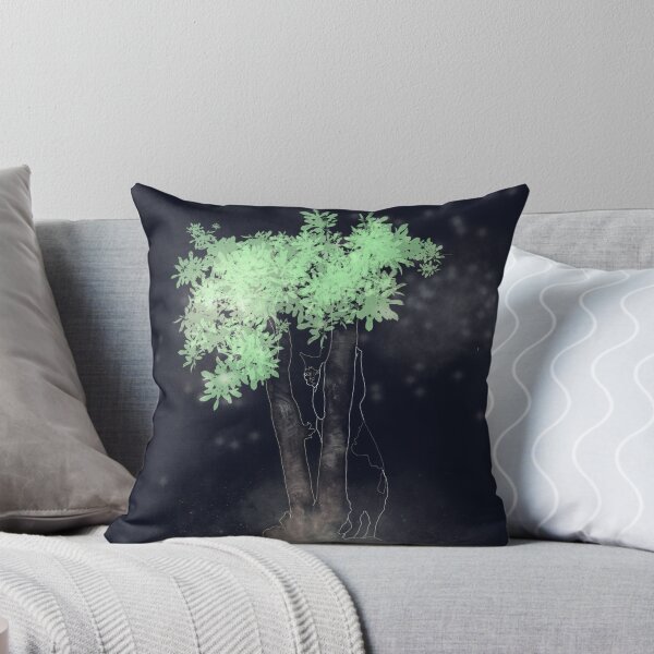 Item preview, Kitten climbing a tree among fireflies at night designed and sold by IsabelQuincoces.