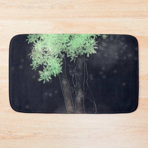 Item preview, Kitten climbing a tree among fireflies at night designed and sold by IsabelQuincoces.