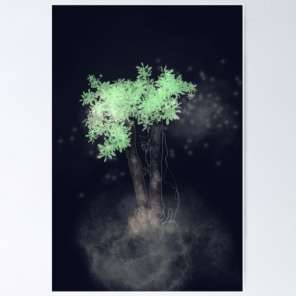 Item preview, Kitten climbing a tree among fireflies at night designed and sold by IsabelQuincoces.
