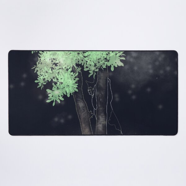 Item preview, Kitten climbing a tree among fireflies at night designed and sold by IsabelQuincoces.
