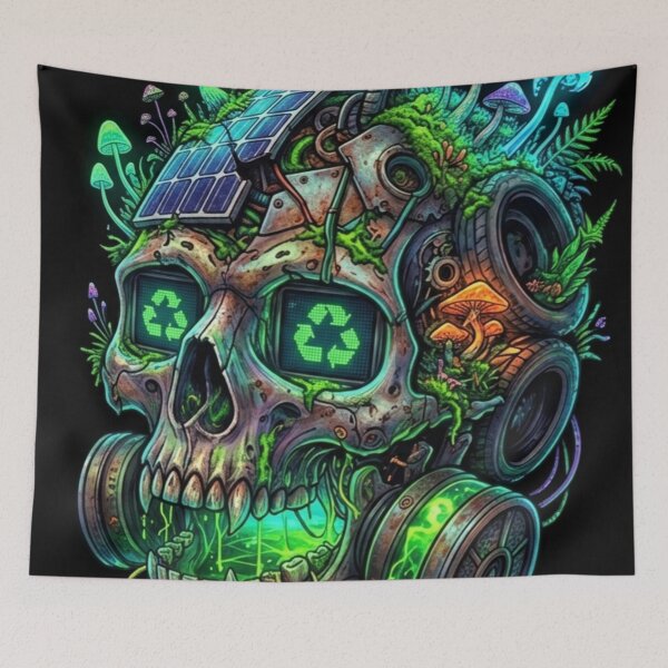 Item preview, Eco Cyborg Skull and Fungi Apocalypse Art designed and sold by JanRizz.