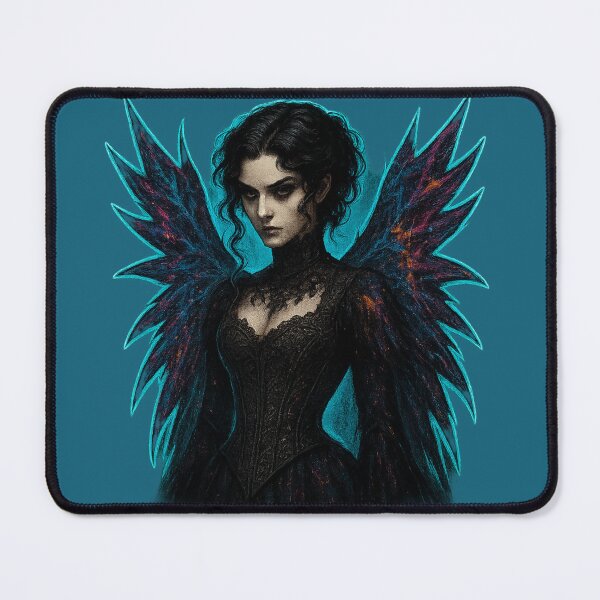 Item preview, Neon Gothic Queen with Cyberpunk Wings – Dark Fantasy Art designed and sold by 3free3street - Neon & Graffiti Digital Art.