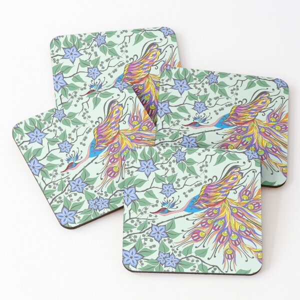 Item preview, Colorful Peacock on a Branch with Flowing Leaves designed and sold by anamariafischer.
