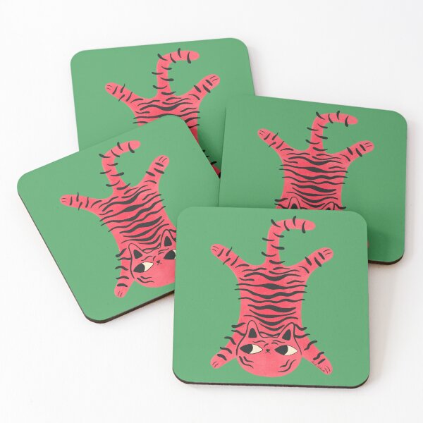 Item preview, Cute Cat Rug Illustration | Whimsical Pink Tiger Cat Graphic designed and sold by Carrie Cantwell Art.