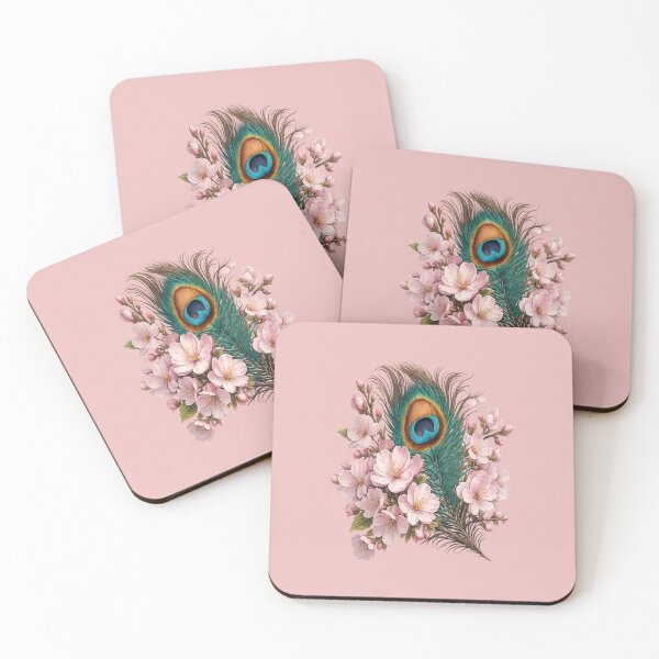 Item preview, Peacock feathers pattern blue green pink art designed and sold by Natart1004.
