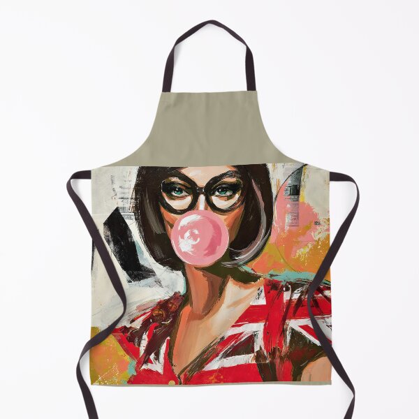 Item preview, Step into Pop Art Fun with a Stylish Woman in Union Jack Dress Blowing a Pink Bubblegum designed and sold by OlfactoART Studio.
