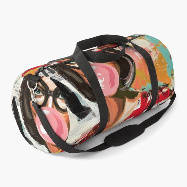 Item preview, Step into Pop Art Fun with a Stylish Woman in Union Jack Dress Blowing a Pink Bubblegum designed and sold by OlfactoART Studio.