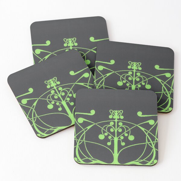 Item preview, Neon Green Art Nouveau Pattern on Black Background designed and sold by anamariafischer.