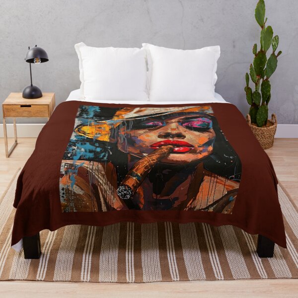 Item preview, Femme Fatale Abstract Portrait- A Woman in Striking Makeup, Red Lipstick and Cigar Flair designed and sold by OlfactoART Studio.