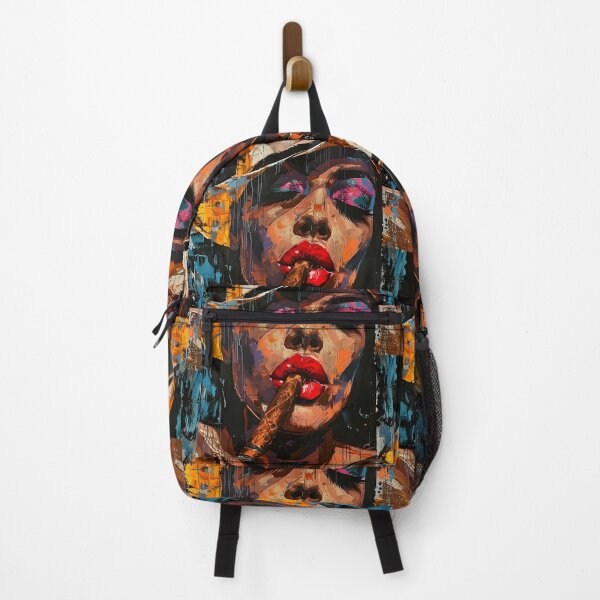 Item preview, Femme Fatale Abstract Portrait- A Woman in Striking Makeup, Red Lipstick and Cigar Flair designed and sold by OlfactoART Studio.