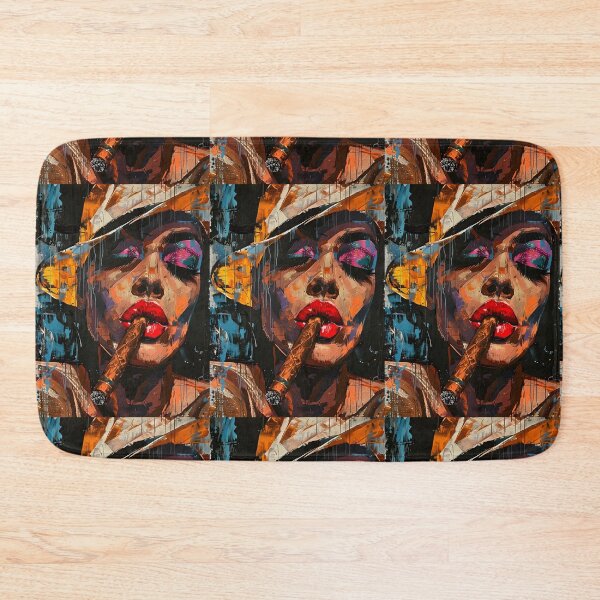 Item preview, Femme Fatale Abstract Portrait- A Woman in Striking Makeup, Red Lipstick and Cigar Flair designed and sold by OlfactoART Studio.