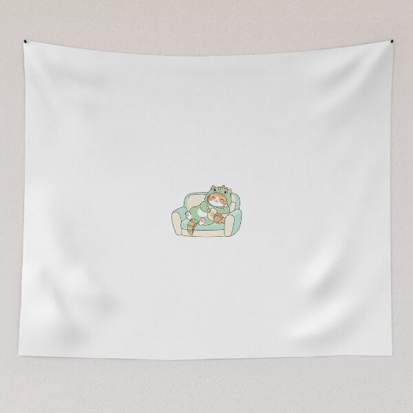 Item preview, Cute Ginger Cat in Green Dinosaur Onesie Sleeping on Sofa Art designed and sold by NoopnyangStudio.