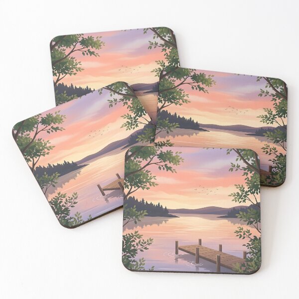 Artikelvorschau, Friedliche Sonnenuntergangsillustration eines Seestegs – Naturlandschaft im Cottagecore-Stil entworfen und verkauft von GiftsCreek.