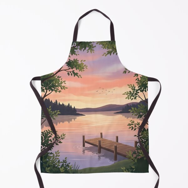 Item preview, Peaceful Sunset Lake Dock Illustration – Cottagecore Nature Landscape designed and sold by GiftsCreek.
