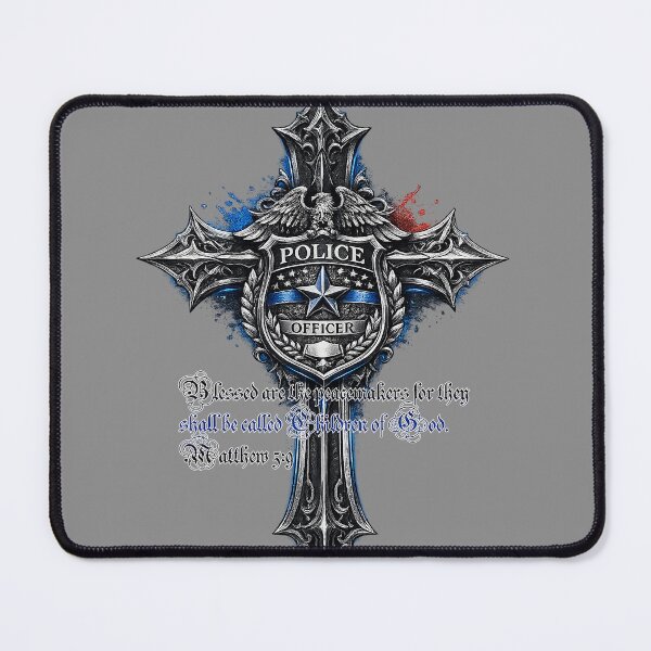 Item preview, Police Officer Cross – Blessed Are the Peacemakers (Matthew 5:9) designed and sold by The Bearded Embroiderer.
