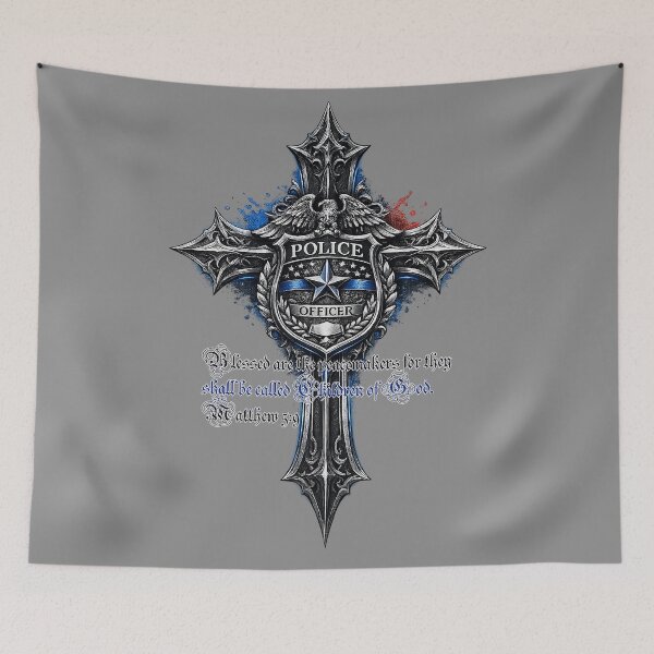 Item preview, Police Officer Cross – Blessed Are the Peacemakers (Matthew 5:9) designed and sold by The Bearded Embroiderer.