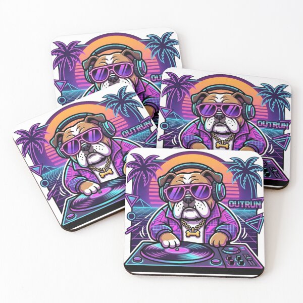Item preview, Synthwave DJ Bulldog Retro 80s Neon designed and sold by crazygoose30.
