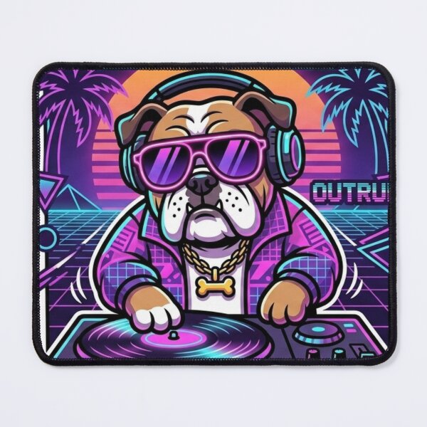 Item preview, Synthwave DJ Bulldog Retro 80s Neon designed and sold by crazygoose30.