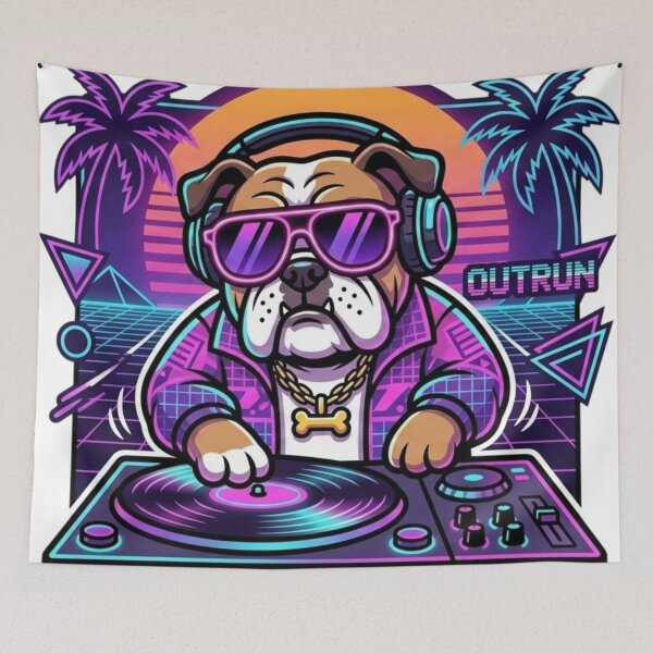 Item preview, Synthwave DJ Bulldog Retro 80s Neon designed and sold by crazygoose30.