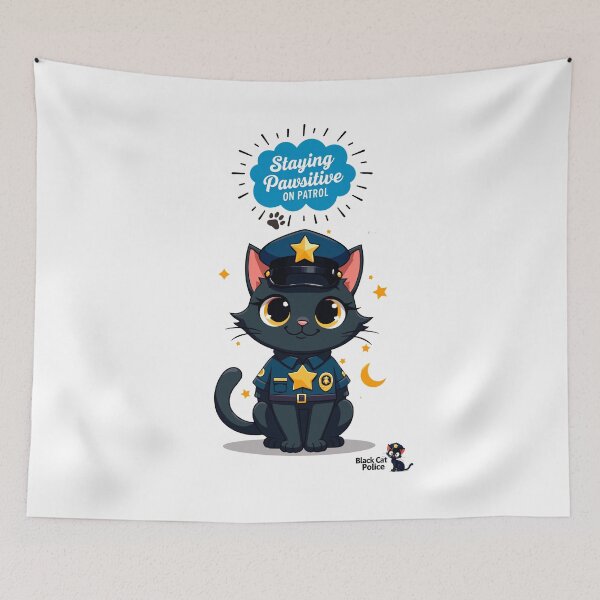 Item preview, Staying Pawsitive On Patrol Black Cat Police Art designed and sold by Black Cat Merch Company.