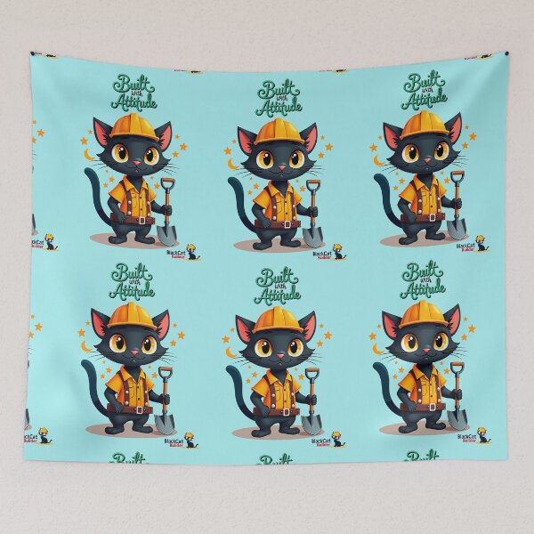 Item preview, Black Cat Construction Worker Illustration designed and sold by Black Cat Merch Company.