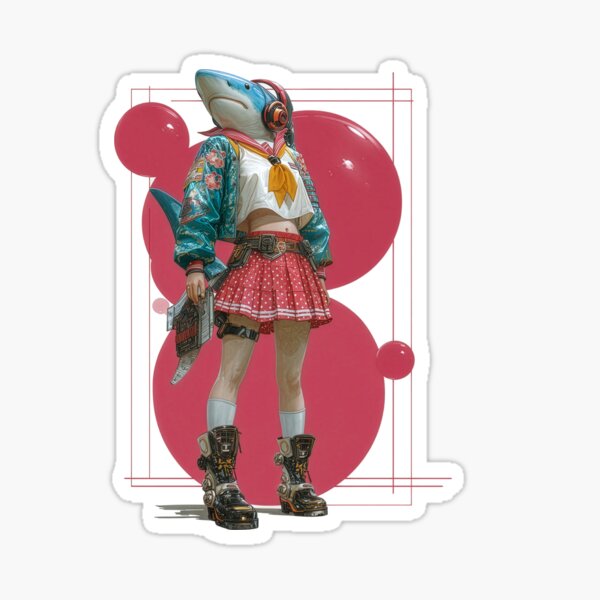 Cyber Shark Schoolgirl – Futuristic Anime Shark Girl Sticker