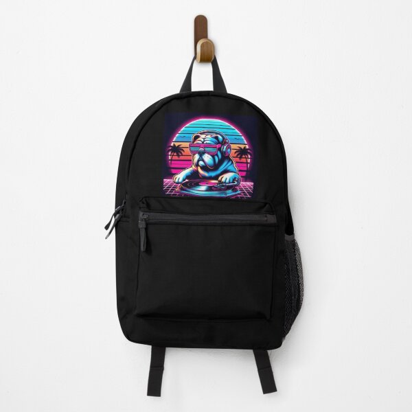 Item preview, Synthwave Cool DJ Bulldog Retro Neon Sunset designed and sold by crazygoose30.